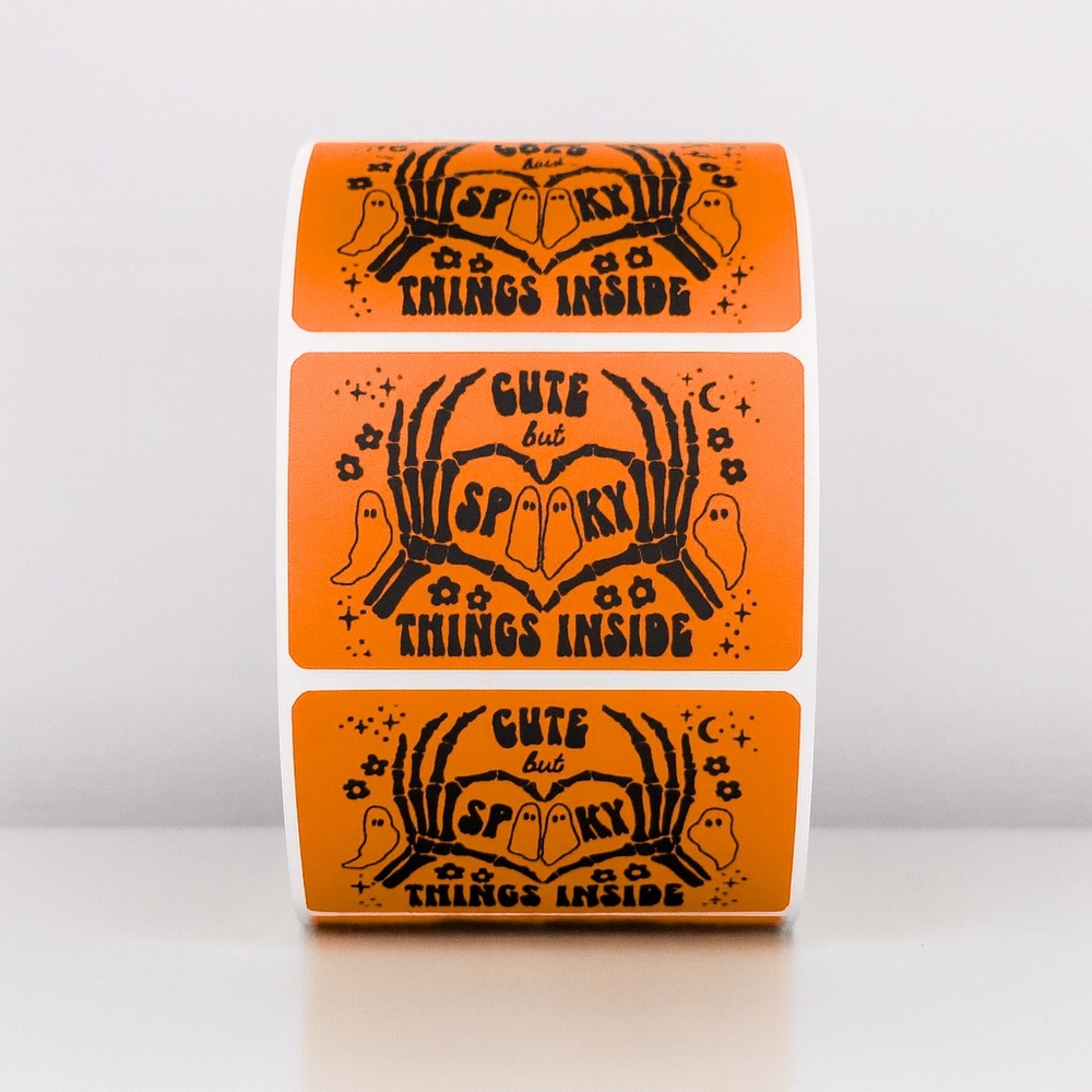 100 Cute But Spooky Stickers Roll 2x1 inch – Halloween Packaging Labels - Picture 3 of 5